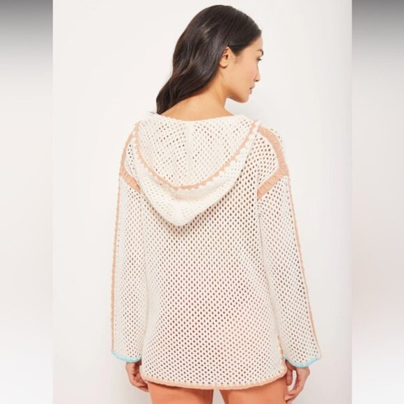 LISA TODD Crochet Beach Hoodie Pink White Size Medium - Picture 8 of 8